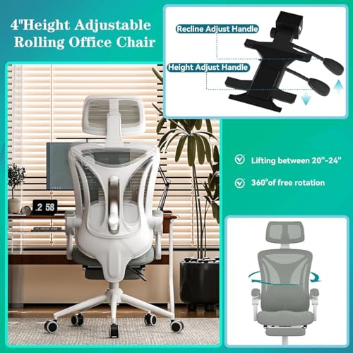 Ergonomic Office Chair with Footrest - Adjustable Lumbar Support & Headrest, 90-160° Reclining Mesh Back Computer Chair - ...