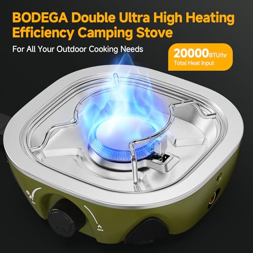 BODEGA 2 Burner Camping Stove, 20000 BTU Folding Propane Camp Stove with Adjustable Burners,Portable Dual Gas Stoves with ...