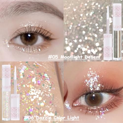 6Pcs Liquid Glitter Eyeshadow Eyeliner, Korean Makeup, Bling Under Eye Shadow, Shimmer Eye Make Up Valentine's Gift Set,Lo...