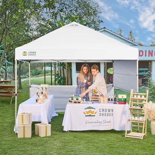 CROWN SHADES 10x10 Pop up Canopy Tent Instant Canopy with 150D Silver Coated Fabric Including 2 Half Sidewalls, 4 Ropes, 8...