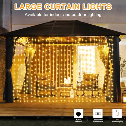 echosari 600 LED Curtain Lights Plug in, 20Ft x 10Ft Connectable Dual Color Changing Fairy Lights Curtain Outdoor Waterpro...