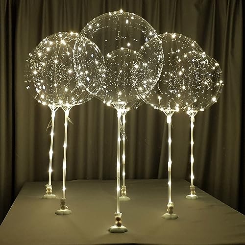 Lightsfever warm white 6pc LED Light up Balloon with sticks, stands and batteries, Table top centerpieces for party, Thank...