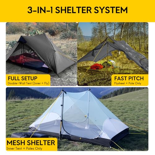 LANSHAN Ultralight Tent 3-Season Backpacking Tent for 1-Person or 2-Person Camping, Trekking, Kayaking, Climbing, Hiking