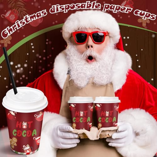 Jingmore 50 Set Christmas Hot Cocoa Paper Cups 12 oz Christmas Disposable Coffee Cups with Lids Straw Holiday Cup Bulk for...