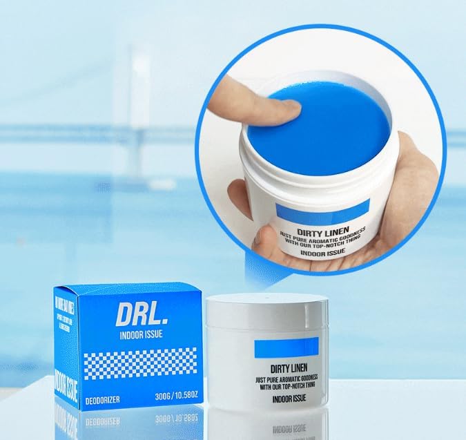 Dirty Linen, INDOOR ISSUE Deodorizer 1ea 10.58 oz, No-Plug & Battery-Free Air Freshener for Small Rooms, Blue Colored Solid Gel, Odor Eliminator
