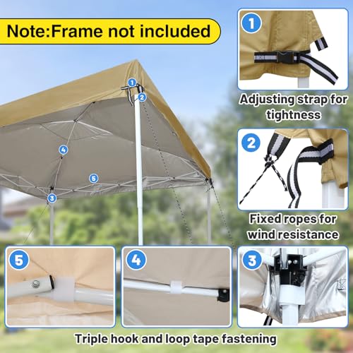 10x10 Adjustable Pop Up Canopy Replacement Top - Fits Most Straight Leg Frames Without Center Pole, NOT for Slant Leg, for...
