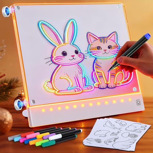 Rechargeable LED Drawing Board for Kids with Tracing Pages, Lumi Board Magnetic Light Up Acrylic Dry Erase Board, LED Note...