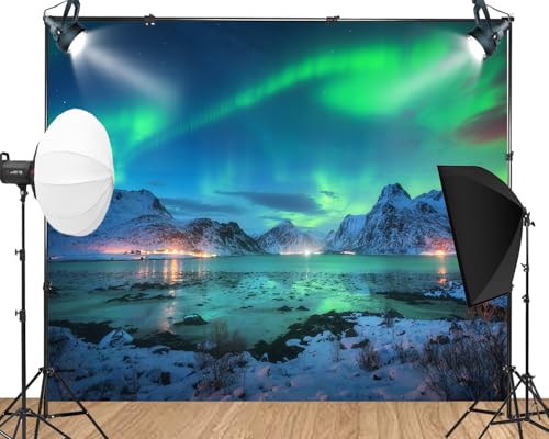 7X5ft Fabric Northern Lights Backdrop Ture North Aurora-Themed Background Above The Snow-Covered Mountain Oceans Colorful ...