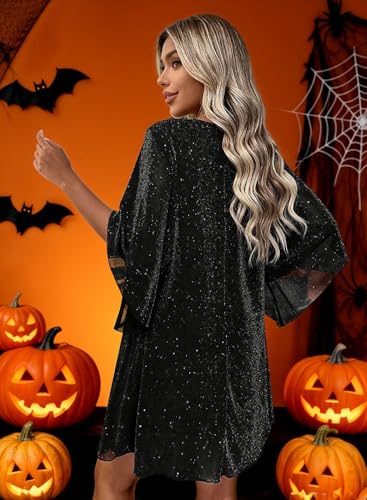 Gettalocky Women's Sparkly Cocktail Dresses for Wedding Guest Flutter Sleeve Loose Chiffon Party Dress