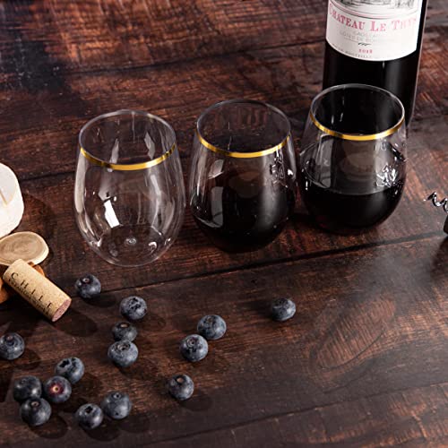 SUT 24 Pack 12oz Gold Plastic Wine Glasses Stemless, Gold Disposable Wine Cups, Premium Quality, Recyclable, Unbreakable, ...