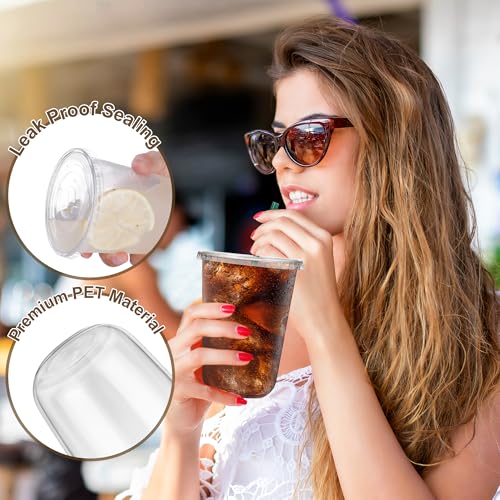 KesaPlan 50 Sets 16 oz Plastic Cups with Lids and Straws, Clear Disposable Iced Coffee Cups for Cold Drinks Juice Milkshak...