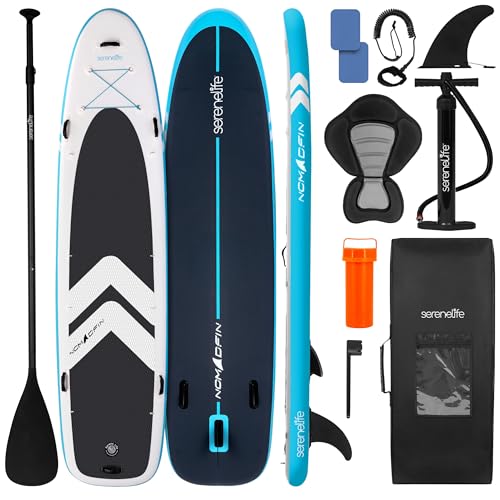 SereneLife 12’2” Inflatable Paddle Board - XL Family Stand Up Paddleboard with Seat for 2 Adults 1 Child - 34” Wide Stable...
