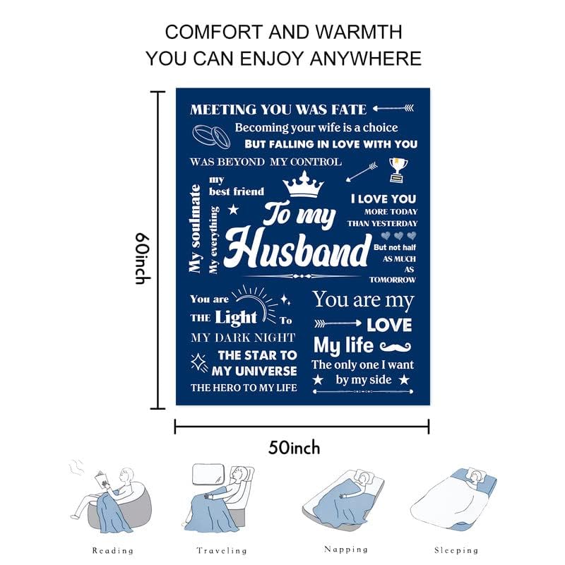 Father's Day Birthday Gifts for Husband from Wife, Romantic Husband Birthday Gift from Wife to My Husband Blanket Christmas Anniversary Valentines Gifts for Husband from WifeThrow Blanket 50*60