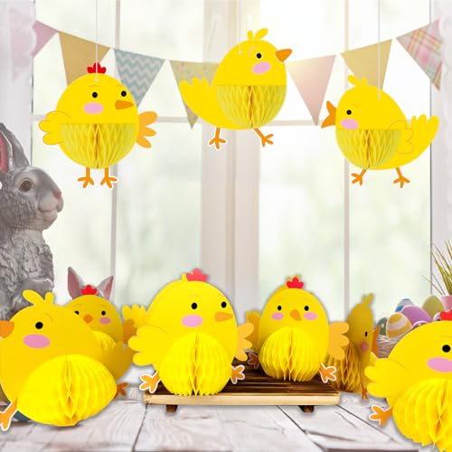 8 Pack Easter Chick Party Decorations Farm Birthday Party Honeycomb Centerpiece Hanging Decorations Baby Chick Accessories...