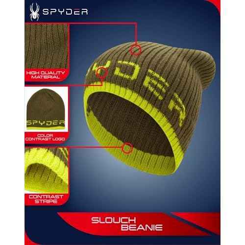 Spyder Knit Mens Beanie - Lightweight Slouchy Beanie for Men Warm Soft Skull Caps Acrylic Mens Winter Hat with Logo