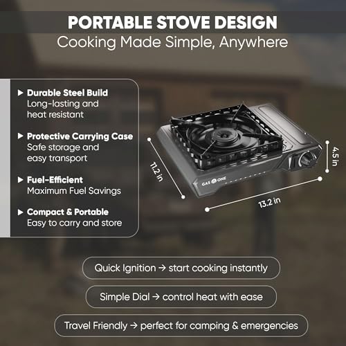 GasOne 15,000 BTU Portable Butane Camping Stove with Case: Automatic Ignition, Precise Heat Control - Camping & Tailgating...
