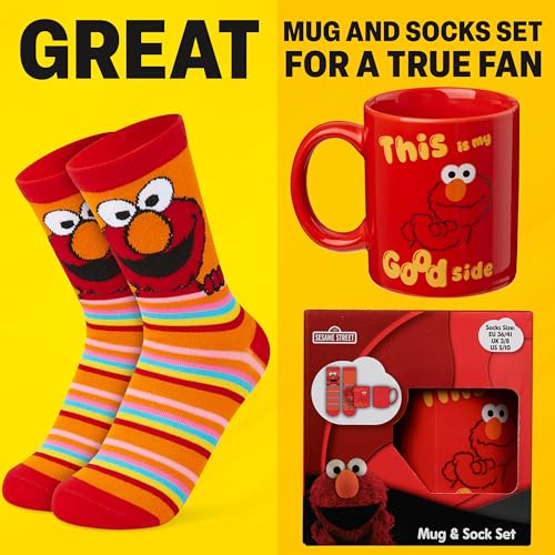 Get Trend Sesame Street Coffee Mug and Socks Set, 11.5 oz Ceramic Cup with Crew Socks, Elmo Drinkware Christmas, Secret Sa...