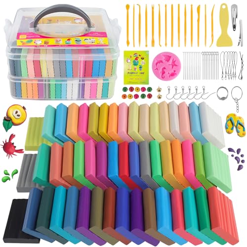 CyAJM Polymer Clay Kits 50 Colors,Modeling Clay for Kids DIY Mold Oven Bake Clay with Storage Box Sculpting Tools and Acce...