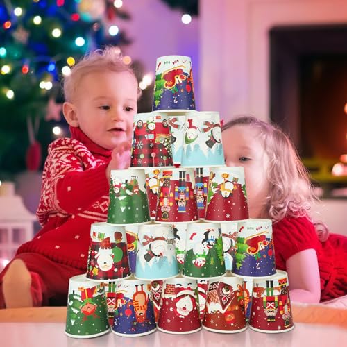 Zhehao 200 Pcs Christmas 9 oz Paper Cups Disposable Coffee Cups Santa Snowman Elk Disposable Hot Cups Xmas Party Drinkware...