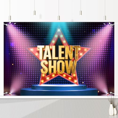 Starlight Stage Backdrop Red Curtain with Spotlights for Talent Show, Magic Performance, Theater Photography Background Bi...