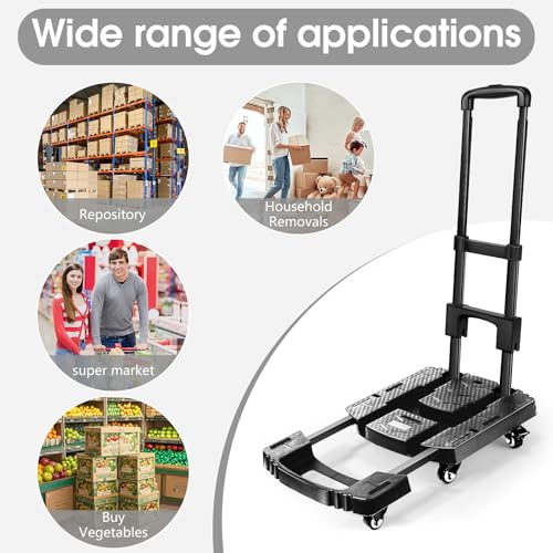 Voipvvii Folding Hand Truck 500lbs, Portable Heavy Duty Dolly Cart, 6 Wheels Collapsible Luggage Cart with 2 Elastic Ropes...