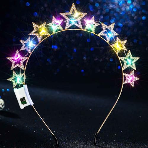 Aceorna Light Up Star Headband LED Rhinestones Halo Crowns Glowing Stars Crown Hairbands Glitter Rave Hair Accessories for...