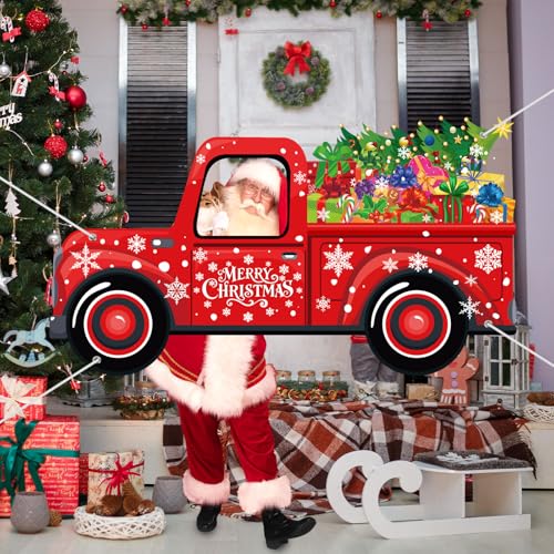 Panelee Christmas Truck Photo Props Xmas Gifts Truck Selfie Frame Backdrop Banner Merry Christmas Car Backdrop Decorations...