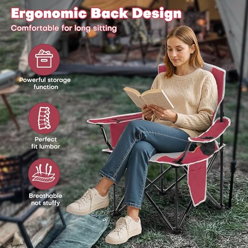 XMT Premium Padded Folding Chair, Extra Wide & Heavy Duty 450lbs Capacity, Portable Camping Chair with Insulated Cooler, C...