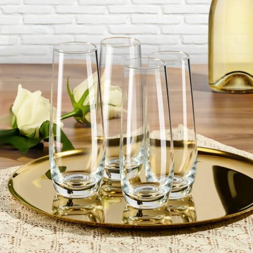 PARACITY Stemless Champagne Flutes, Champagne Glasses Set of 4, 8oz Glass Champagne Flutes, Gift for Birthday, Wedding, Ch...
