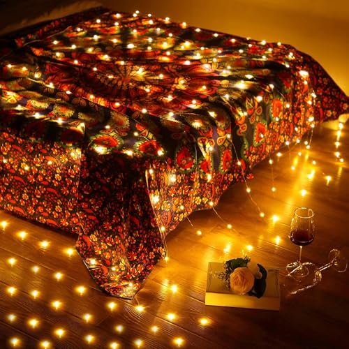 Tuanse 195 LED Curtain Tapestry Lights Backdrop String Lights, 6.5 x 5 Feet Hanging Fairy Curtain Light with 8 Lighting Mo...