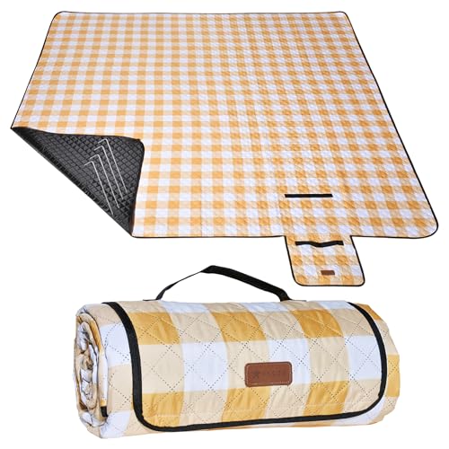 HX&OD Outdoor Picnic Blanket, Extra Large, 80''x60'' Waterproof Foldable Blankets Gingham Picnic Mat for Beach, Camping Gr...
