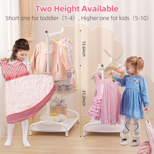 EAGMAK Kids Clothing Rack, Baby Clothes Rack with Bottom Storage Shelf, Kids Dress Up Rack for Little Girls, Metal Coat Rack Toddler Closet Organizer, Costume Garment Rack for Hanging Clothes (White)