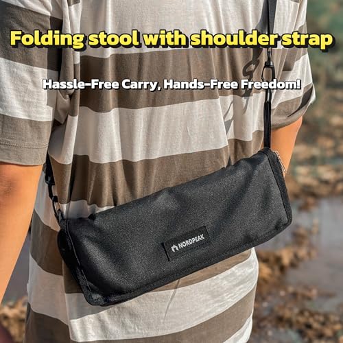 Lightweight Camping Stool 1.5lbs & Compact 12" - 350lbs Capacity! 3-Second Setup Portable Folding Stool with Shoulder Stra...