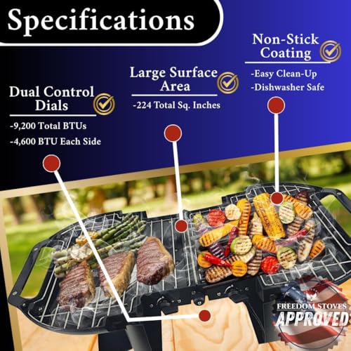 Fold-N-Go Portable Gas Grill & Griddle Combo, 9,200 BTU, Lightweight with Carrying Case