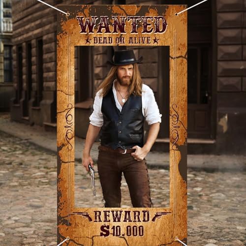 Large Western Wanted Poster Western Cowboy Party Decoration Wanted Photo Booth Frame Wild West Selfie Banner Backdrop for ...