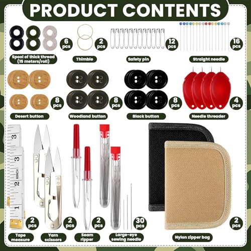 Suncalla Military Survival Sewing Kit Tactical with Buttons Durable Nylon Portable Small Sewing Kit for Men Women Complete...