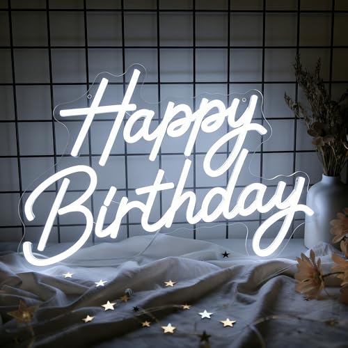 Happy Birthday Neon Sign for Wall Decor, LED Happy Birthday Light Up Sign, Dimmable Happy Birthday Neon Lights for Backdro...