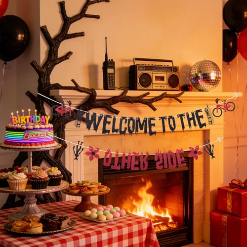 Glitter Welcome to the Other Side Banner for Birthday Party Decorations Upside Down Banner Stranger Party Decorations for ...