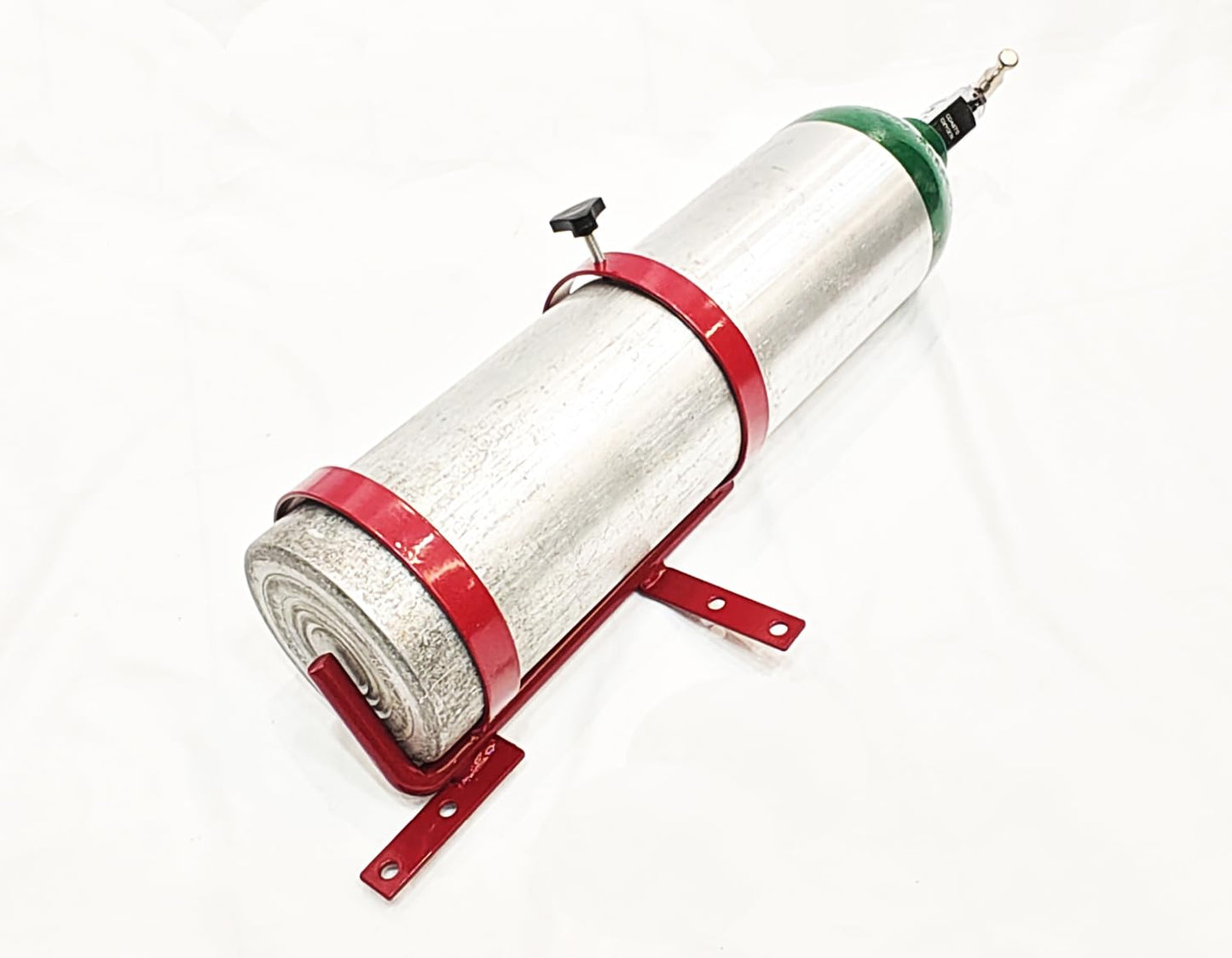 Oxygen Bottle Holder for Wheelchair and Transport Chair,Holds 1 C,D,E,M9,or M7 Cylinder,Inner Ring 4.5", can accommodate (4.38" Dia) Oxygen Cylinder,Universal Wheelchair Parts, (1Ea, red)