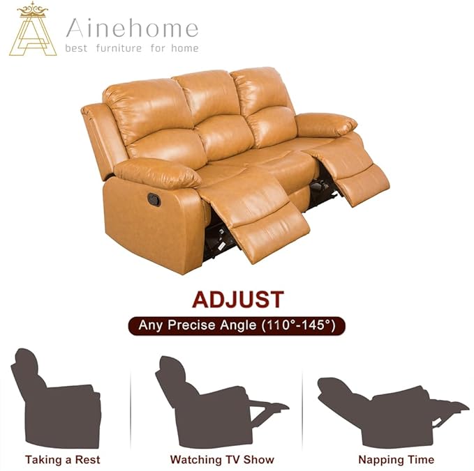 A Ainehome Living Room Furniture Set Leather Recliner Sofa Set Loveseat Chair Furniture Sofa Set for Living Room/Small Space/Rv/House/Office/Theater Seating (A-Ginger Leather, Sofa(3seater))
