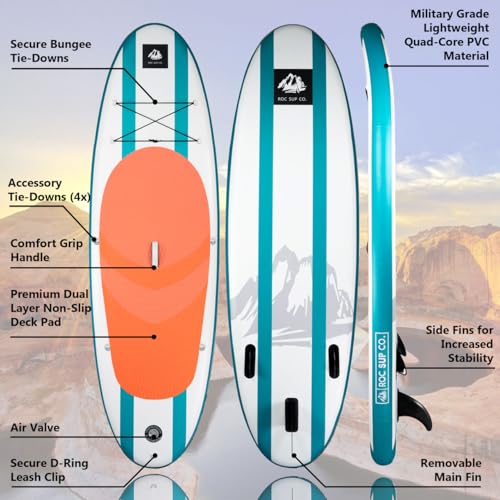 Roc Inflatable Stand Up Paddle Board 10' 6" with Premium SUP Paddle Board Accessories, Wide Stable Design, Non-Slip Comfor...