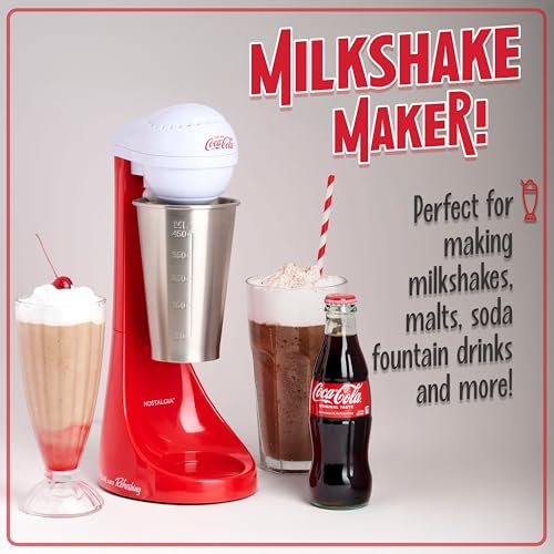 Nostalgia Two-Speed Electric Coca-Cola Limited Edition Milkshake Maker and Drink Mixer, Includes 16-Ounce Stainless Steel ...