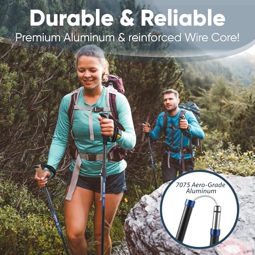 TREKOLOGY Hiking Poles with Real Cork Grips, Adjustable for Heights 5'2'' to 6'5'' – Lightweight Trekking Poles, Aircraft-...