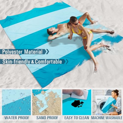 Famstar Beach Blanket Sandproof Waterproof 10'×9' 1-8 Adults Oversized,Compact Lightweight Durable Beach Mat for Travel Ca...
