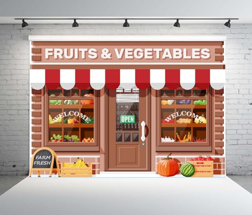 BELECO 7x5ft Fabric Fruits and Vegetables Store Backdrop Farm Fresh Organic Fruit Vegetable Supermarket Background Nutriti...