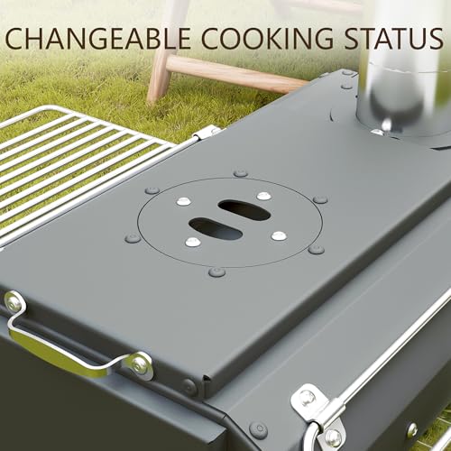 Cast Iron Portable Wood Burning Camping Stove, Compact Tent Stove with Chimney Pipe & View Glass for Ice Fishing, Hiking, ...