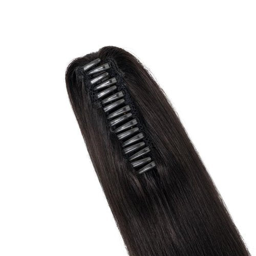 TESS Human Hair Claw Clip Ponytail Extension Real Remy Hair long ponytail extension for Women Straight, 16 Inch, Natural Black