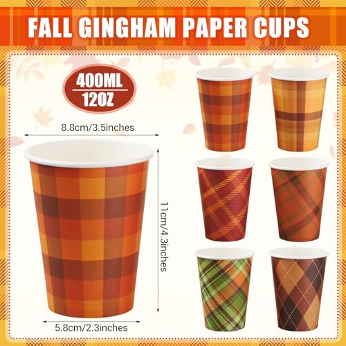 LemonRoad 60 Pcs Fall Disposable Coffee Cups Thanksgiving Checkered Paper Drinking Cups for Hot and Cold Beverage Thanksgi...