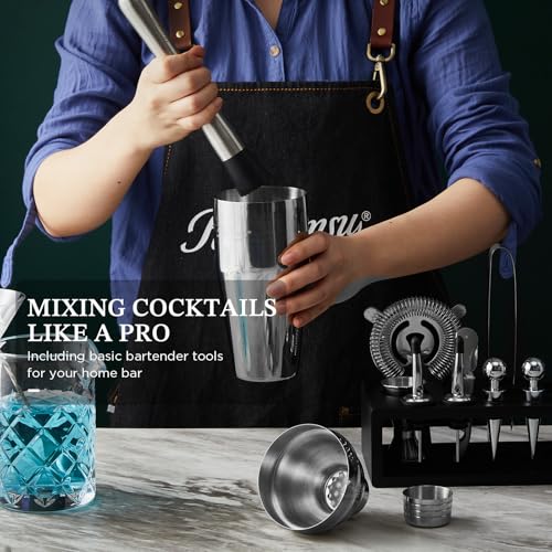 KITESSENSU Cocktail Shaker Set with Stand | Mixology Bartender Kit Bar Set with Essential Bar Accessories for Home Bar: Ma...