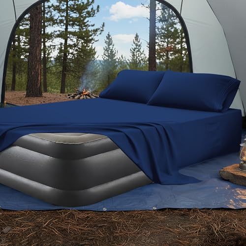 Mocassi 4-Piece Extra Deep Pocket 16-24 Inch Air Mattress Bed Sheet Set- 4PC Sheet Set with Smart Pockets Ideal for Air Be...